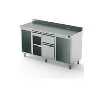 Meuble neutre inox pour Machine à Café 2000 mm Avec Elément Pour Lave Vaisselle Et Producteur Glaçons Mastro