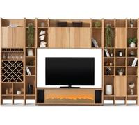 Meuble-paroi avec cheminée électrique Canapé d'angle Fauteuil Set complet 5pcs
