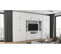 Meuble-paroi Dako Blanc 380x240 cm - Meuble-paroi moderne avec portes vitrées & beaucoup d'espace de rangement | Ferrures de haute qualité
