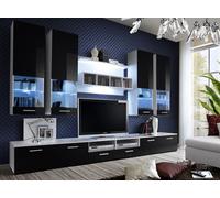 Meuble-paroi noir 3x support TV/étagère murale/4x armoire murale 8pcs JVmoebel