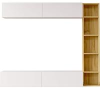 Meuble-paroi Rebecca Mobili Hilba 143,5x169x26 Panneau de particules Blanc Marron clair Moderne SET 3 pcs