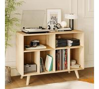 Meuble Platine Vinyle, Station de Charge Intégrée, Rangement 350 Vinyles | Meuble Tourne Disque 100cm, Style Rustique, Prises AC et Port USB&Type-C, 4 Pieds Robuste, pour Salon, Chambre, Bureau