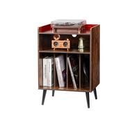 VEVOR Meuble Platine Vinyles 3 Niveaux avec Éclairage LED et Ports USB Marron
