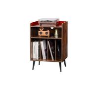 Meuble Platine Vinyles 3 Niveaux, Support de Tourne-disque avec Lumière LED, Station de Charge et Ports USB, Capacité 150 Albums