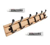 Meuble Porte Manteau Visser Crochet Mural Bois De Bambou Perçage 6 Patères Porte Vetement pour Entrée Chambre Coucher Couloir Suspendu Veste Sac Serviette 60cm