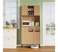 Meuble Poubelle de Cuisine en MDF, Tri Sélectif, Chêne, 80x35x181.00cm