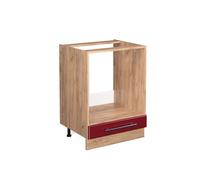 Vicco Meuble pour Four Fame-Line, Rouge Bordeaux Haute Brillance/Chêne de Force doré, 60 cm sans Plan de Travail