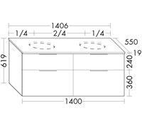 Meuble Pour Lavabo Encastrable Burgbad Eqio Smart pour Double Vasque, 4 tiroirs 1406x619mm Personnalisable Laqué SGUV140-PN648