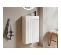Vente-unique - Meuble pour Lave Main strié Porte réversible Blanc - H60 x L40 x P22 - VAHIRA