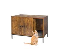 Meuble pour litière Relaxdays, tapis pour litière, entrée, H x L x P : 55 x 80 x 50 cm, niche pour chat, marron/noir