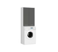 Meuble pour machine à laver FIN Blanche 64 cm 2 portes façade Gris Graphite 4 étagères 64x30x180 cm