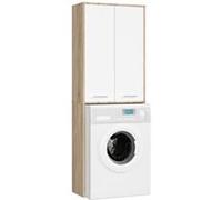 Meuble pour machine à laver FIN Chêne Sonoma 64 cm 2 portes façade Blanche 4 étagères 64x30x180 cm Chêne Sonoma / Blanc