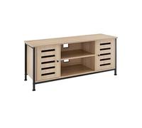 Meuble TV - TECTAKE - Meuble de salon CARLOW en bois et acier avec 2 compartiments et porte magnétique - Bois clair