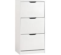 IDIMEX Meuble à Chaussures Basil Armoire avec 3 abattants Rangement pour 18 Paires, en pin Massif lasuré Blanc Style Maison de Campagne