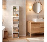 Meuble rangement bibliothèque étroite 6 compartiments étagère colonne blanche 30x24x158 4 cm MDF mélaminé ORVRYN
