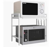 Meuble Rangement de Cuisine Support Four Micro-Ondes avec 2 Niveaux d'étagère Extensible en Hauteur & Largeur- avec 3 Crochets Parfaits pour accrocher Vos ustensiles de Cuisine