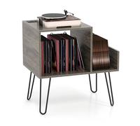 Meuble Rangement de Tourne-disque COSTWAY, 2 Prises Secteur et de 2 Ports USB, Séparateurs Amovibles, Jusqu'à 145 Albums, Gris