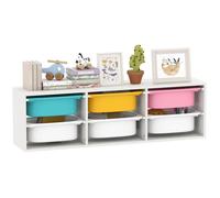Meuble rangement enfant - AIYAPLAY - 2 niveaux - 6 bacs amovibles - panneau de particules et plastique - 97x21x29cm - blanc