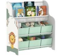 AIYAPLAY Meuble Rangement Enfant, Rangement Jouet Enfant, 6 tiroirs en Tissu et étagère à Deux Niveaux, bibliothèque pour Chambre ou Salle de Jeux, 63x30x71cm, Vert