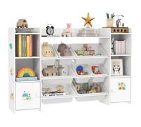 AIYAPLAY Meuble Rangement Enfant à 4 Niveaux, étagère de Rangement pour Jouets Enfants avec 8 bacs Amovibles, placards et Compartiments Ouverts, pour Chambre d'enfant, Salle de Jeux, garderie, Blanc