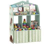 Meuble rangement enfant - AIYAPLAY - bibliothèque - étagères ouvertes et 2 tiroirs en tissu - MDF - 62,5 x 30 x 91,5 cm - vert