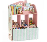 Meuble rangement enfant - AIYAPLAY - bibliothèque - étagères ouvertes et 2 tiroirs en tissu - MDF - 62,5 x 30 x 91,5 cm - rose