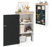 Meuble rangement enfant AIYAPLAY rangement jouet enfant avec porte en tableau noir, 3 casiers et plateau supérieur, blanc