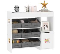 Meuble rangement enfant étagère de rangement pour jouets enfants AIYAPLAY avec 9 tiroirs en tissu et placard, blanc