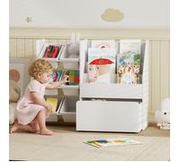 Meuble rangement enfant rangement jouet enfant 6 bacs amovibles et grand coffre à roulettes 100 x 30 x 80 cm blanc