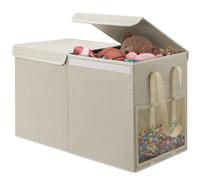Meuble Rangement Jouet École Coffre À Jouets Pliable, Grand Organisateur De Rangement avec Deux Poches en Filet pour Salle Jeux, Chambre Coucher, Organization du Salon Coffre a Jouet Garderie(Beige)