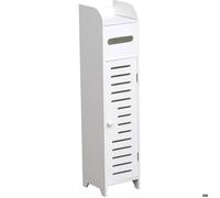Meuble Réserve et Dérouleur de Papier WC en Bois Blanc - TENDANCE - 18x18xH80cm - 1 étagère - 1 porte
