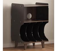 Meuble rétro pour lecteur de disques vinyles en bois et acrylique, petit support de bureau pour vinyle et vidéo, design élégant en noyer et noir, parfait pour les amateurs de musique