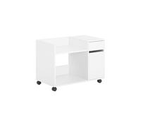 Meuble Roulant pour Imprimante avec Tiroir et Porte Bureau Compact Blanc