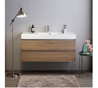 Meuble salle de bain 120cm 2 tiroirs chêne naturel et lavabo 1 bac | Valentina