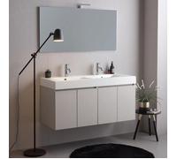 Meuble salle de bain 120cm 4 portes gris perle, double lavabo et miroir 120x60 | Valentina