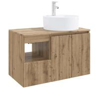 Meuble Salle de Bain 2 Pièces Bois d'Ingénierie avec Vasque Intégrée | Design mural chic, rangement spacieux, installation facile, sans trous pré-percés, deux forets inclus