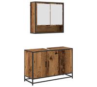 Meuble Salle de Bain 2 Pièces Bois Ingénierie 90x33x60 cm Cabinet Miroir | Bois d'ingénierie résistant humidité, portes affleurantes, montage mural gain de place, poignées métal noir, entretien