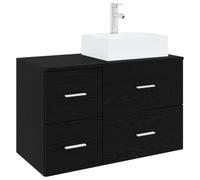 Meuble Salle de Bain 2 Pièces Chêne Noir Bois d'Ingénierie avec Tiroir | Bois d'ingénierie durable, tiroir spacieux, perçage flexible inclus, design épuré, assemblage facile, chêne noir contemporain