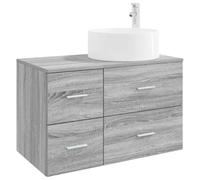 Meuble Salle de Bain 2 Pièces Gris Sonoma Bois Ingénierie avec Vanité | Poignées argentées, tiroirs spacieux, installation flexible, deux forets inclus, design minimaliste, rangement organisé