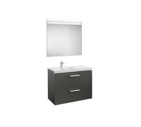 Meuble salle de bain 2 tiroirs avec lavabo à gauche et miroir à LED Prisma Pack Unik Anthracite - ROCA A855937153