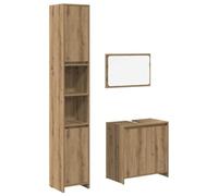 Meuble Salle de Bain 3 Pièces en Bois d'Ingénierie avec Étagère et Porte | Bois composite résistant à l'humidité, trou pour lavabo inclus, rangement ouvert et fermé, fixation murale fournie,