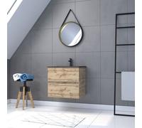 Meuble salle de bain 60x54 -Finition chene naturel + vasque noire + miroir barber-TIMBER 60 - Pack30