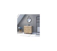 Meuble salle de bain 80x80 -Finition chene naturel + vasque blanche + miroir barber-TIMBER 80-Pack28