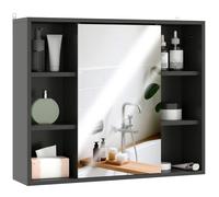 HomCom Armoire murale miroir avec rangement, placard à portes, 6 compartiments, Noir