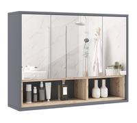 HomCom Armoire murale salle de bain avec miroir – 3 portes 8 compartiments – Gris 80x20x60 cm