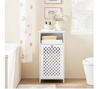 Meuble salle de bain avec panier à linge - SOBUY - 45x41,5x87 cm - Blanc avec poignées rouges - Panier à linge intégré