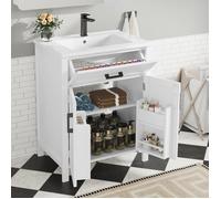 Meuble Salle de Bain avec Vasque 60x46x84,8cm, Meuble sous Vasque avec tiroir, Vasque en céramique intégrée, Blanc