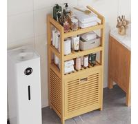 Meuble de salle de bain en bambou avec panier à linge et étagère de rangement en bois pour salle de bain et buanderie