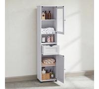 Meuble Salle de Bain, Colonne, Rangement avec Étagères Réglables, Placards à Porte, Tiroir, Compartiment, Gain de Place, Blanc Érable [Plusieurs rangements] Ce meuble vous offre un compartiment ouvert