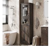 Meuble salle de bain - colonne salle de bain - armoire salle de bain - H 170 cm - avec 1 tiroir et 2 porte - Rétro Marron foncé